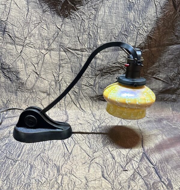Early 1900s Bronze Art Glass Desk / Piano Lamp - Image 6
