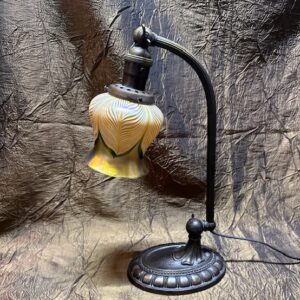 Early 1900s Pulled Feather Art Glass Desk / Piano Lamp