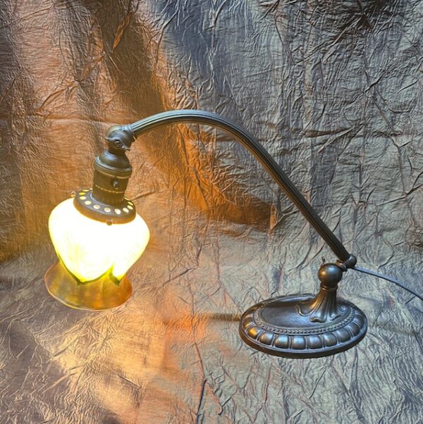 Early 1900s Pulled Feather Art Glass Desk / Piano Lamp - Image 2