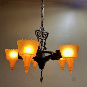 1920s Slip Shade Chandelier with Serpent Motif