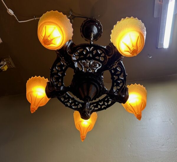 1920s Slip Shade Chandelier with Serpent Motif - Image 5