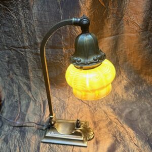 Early 1900s Desk Lamp w/ Signed Quezal Shade