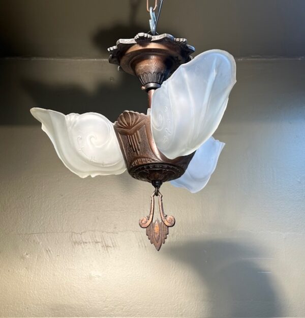 1920 Three Light Flush Mount Art Deco Chandelier - Image 8