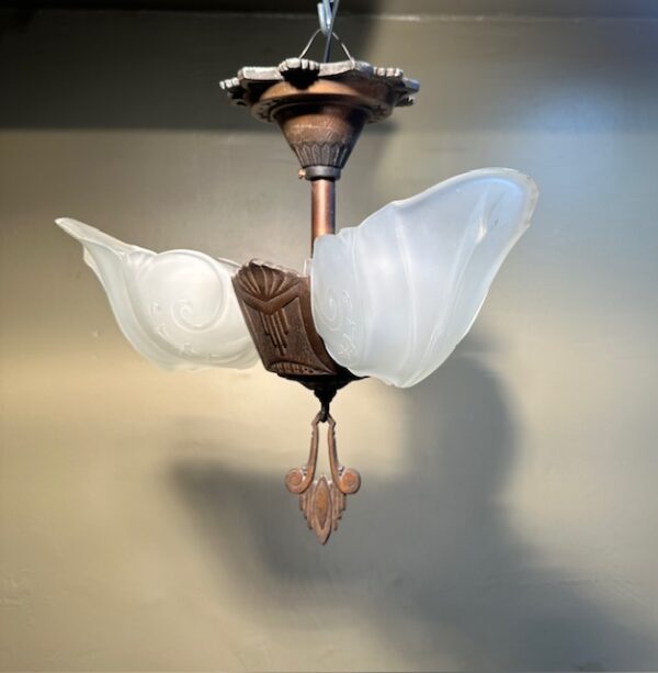 1920 Three Light Flush Mount Art Deco Chandelier - Image 6