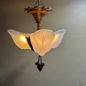 1920 Three Light Flush Mount Art Deco Chandelier