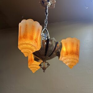 1920s Lincoln Art Deco Reversable Slip Shade Chandelier