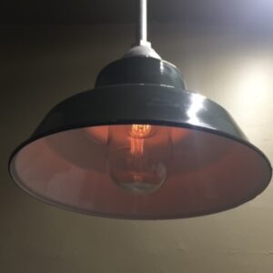 Vintage Industrial Green Enamel Pendant Lights w/ Optic Glass Shade
