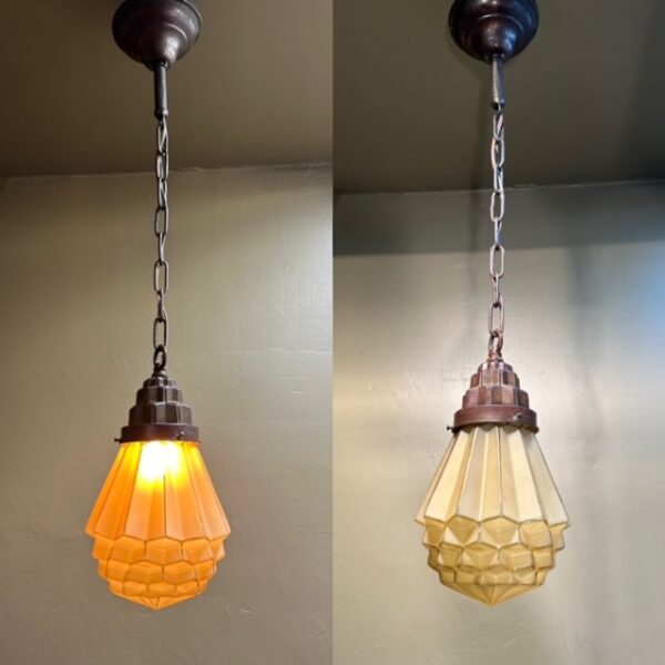 1920s Amber Glass Art Deco Pendant - Image 2