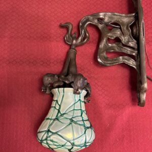 Pair of Art Nouveau Sconces w/ Loetz Art Glass Shades