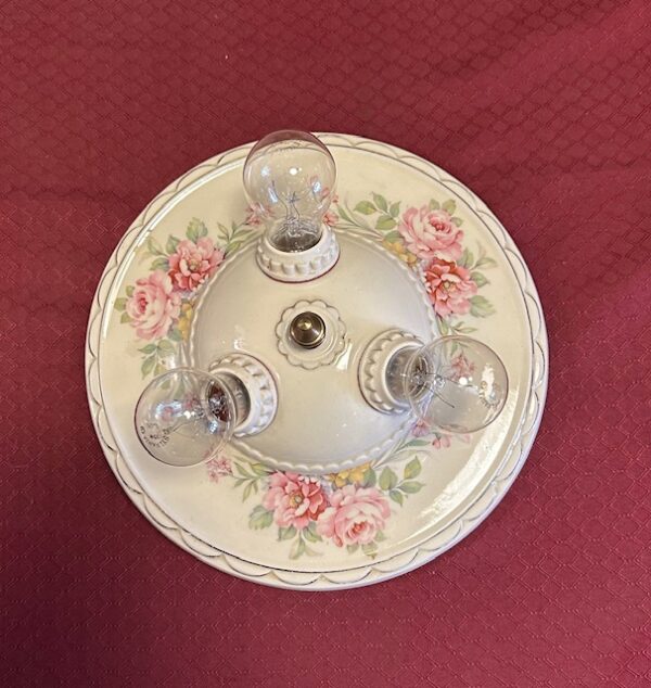 Beautiful 1920s Porcelain Flush Mount Chandelier - Image 3