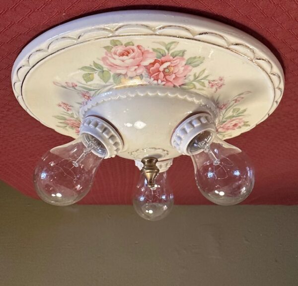 Beautiful 1920s Porcelain Flush Mount Chandelier - Image 2