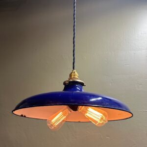 Rare Cobalt Blue Porcelain Enamel Industrial Light (2 Available)