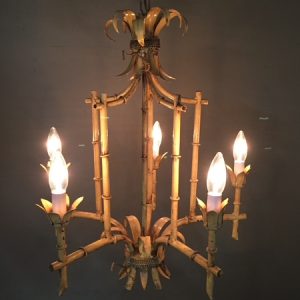 Vintage Bamboo Tole Chandelier - Made in Italy