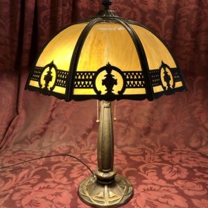 1920s Slag Glass Panel Lamp